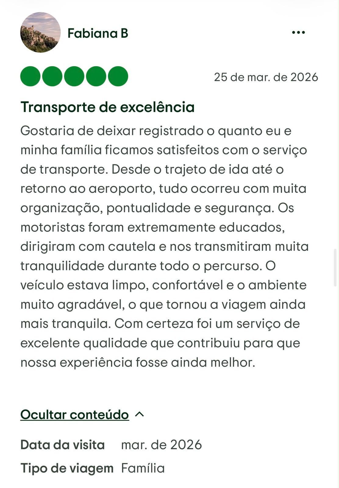 Avaliação de cliente da Transfer Gramado RS