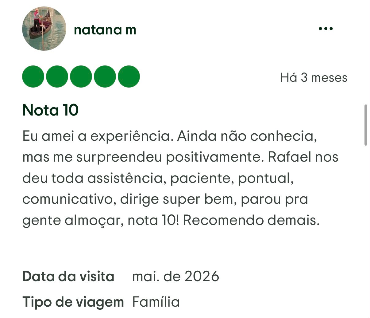 Avaliação de cliente da Transfer Gramado RS