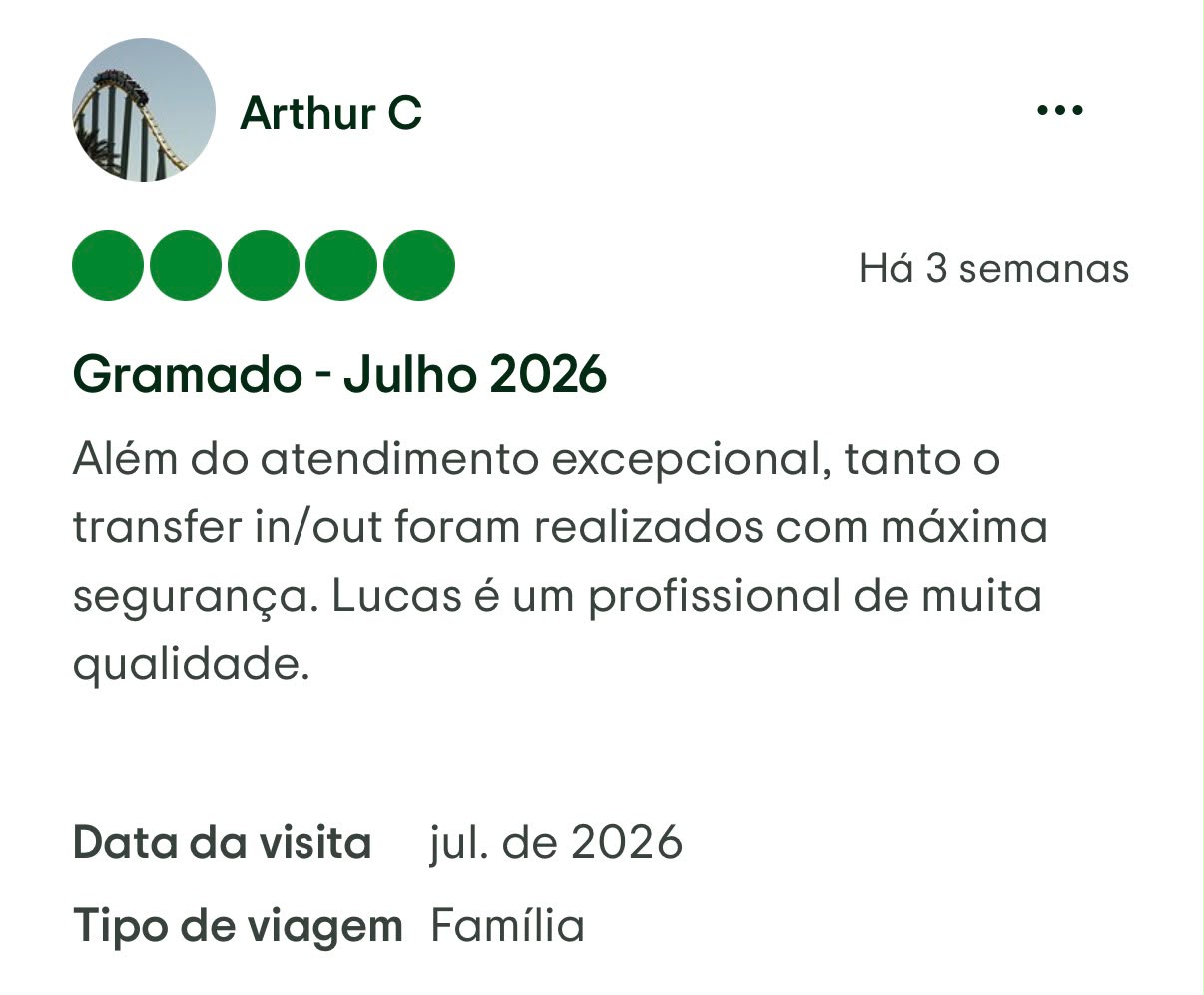 Avaliação de cliente da Transfer Gramado RS